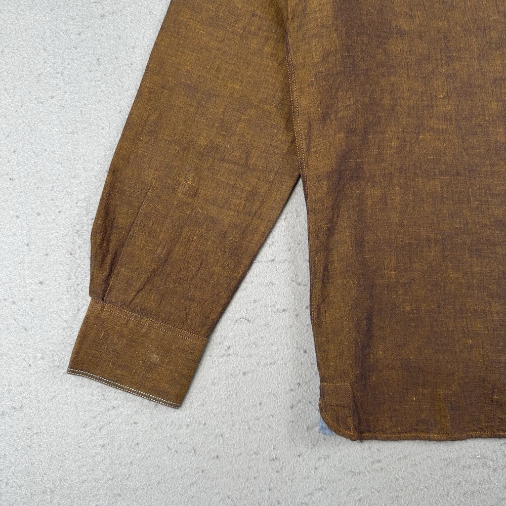 32 Bar Blue Button Up Shirt Men's Medium Metallic Copper Bronze Cotton Linen - Picture 6 of 16